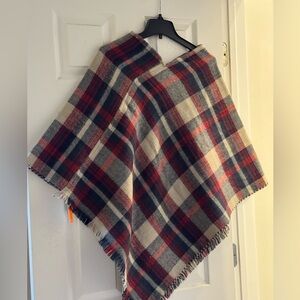 NWT LOF Reversible Houndstooth Poncho in Red, Blue, and Cream